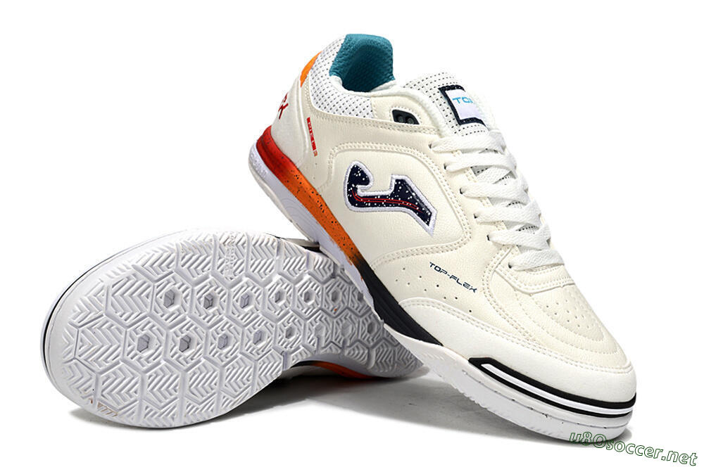 Men's Joma Top Flex IC Football Shoes - White/Black/Red 3