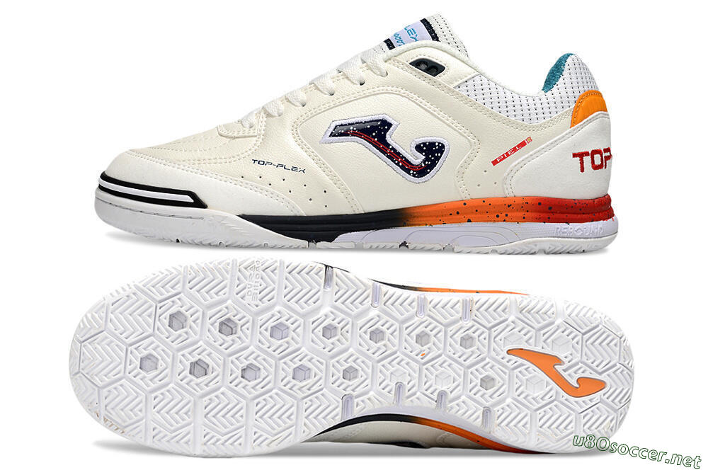 Men's Joma Top Flex IC Football Shoes - White/Black/Red 1