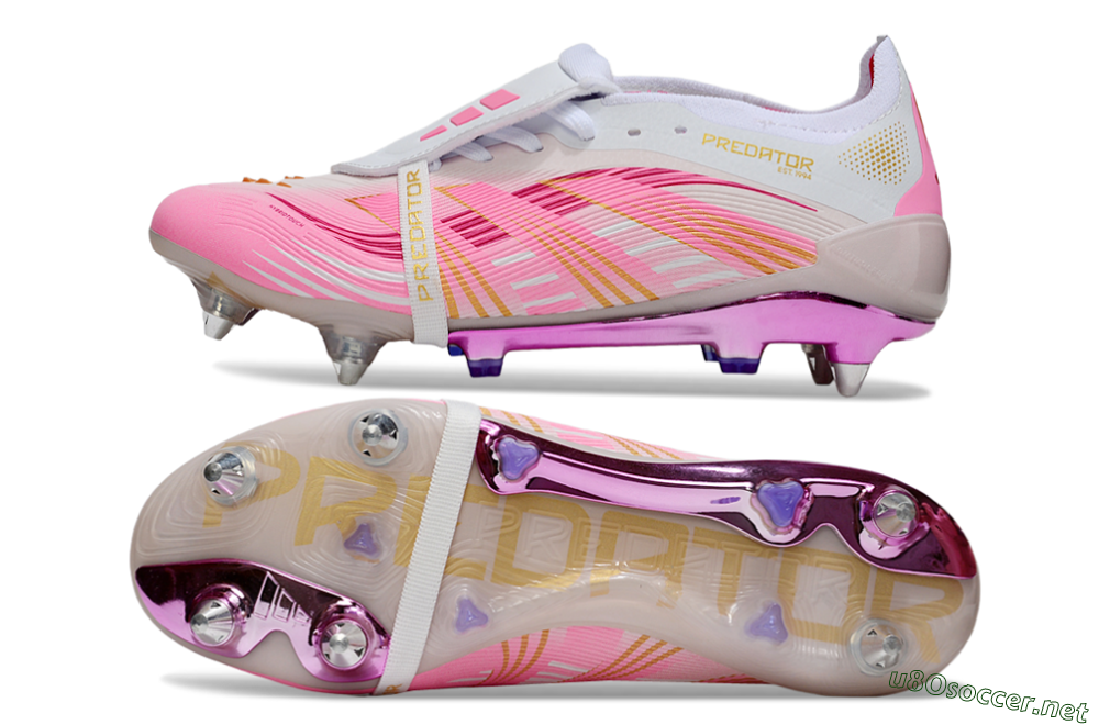 Men's Adidas Predator 25 Elite Foldover Tongue SG Football Boots - Pink/White/Gold 1