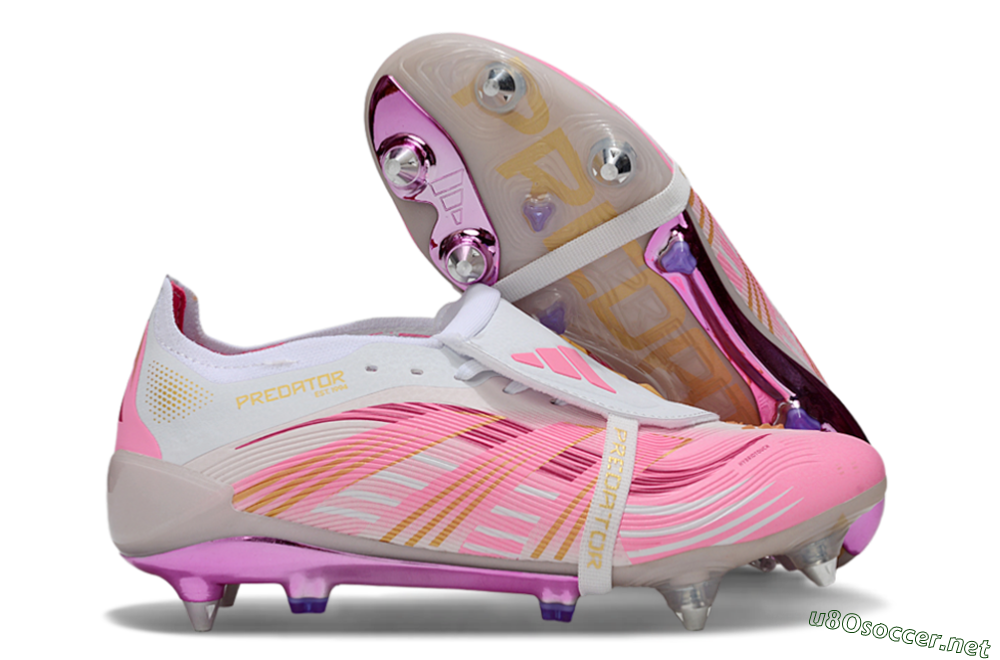 Men's Adidas Predator 25 Elite Foldover Tongue SG Football Boots - Pink/White/Gold 2