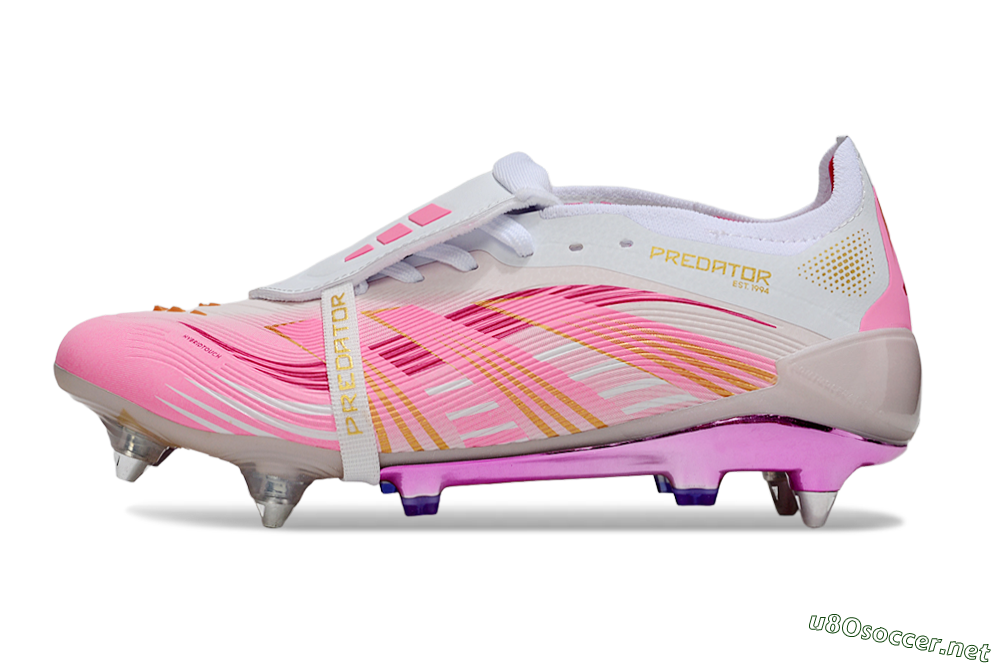 Men's Adidas Predator 25 Elite Foldover Tongue SG Football Boots - Pink/White/Gold 0