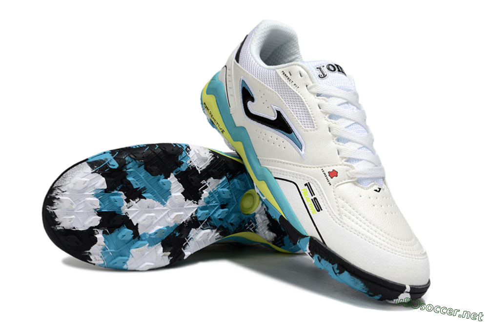 Men's Joma Top Flex TF Football Shoes - White/Jade/Yellow 3