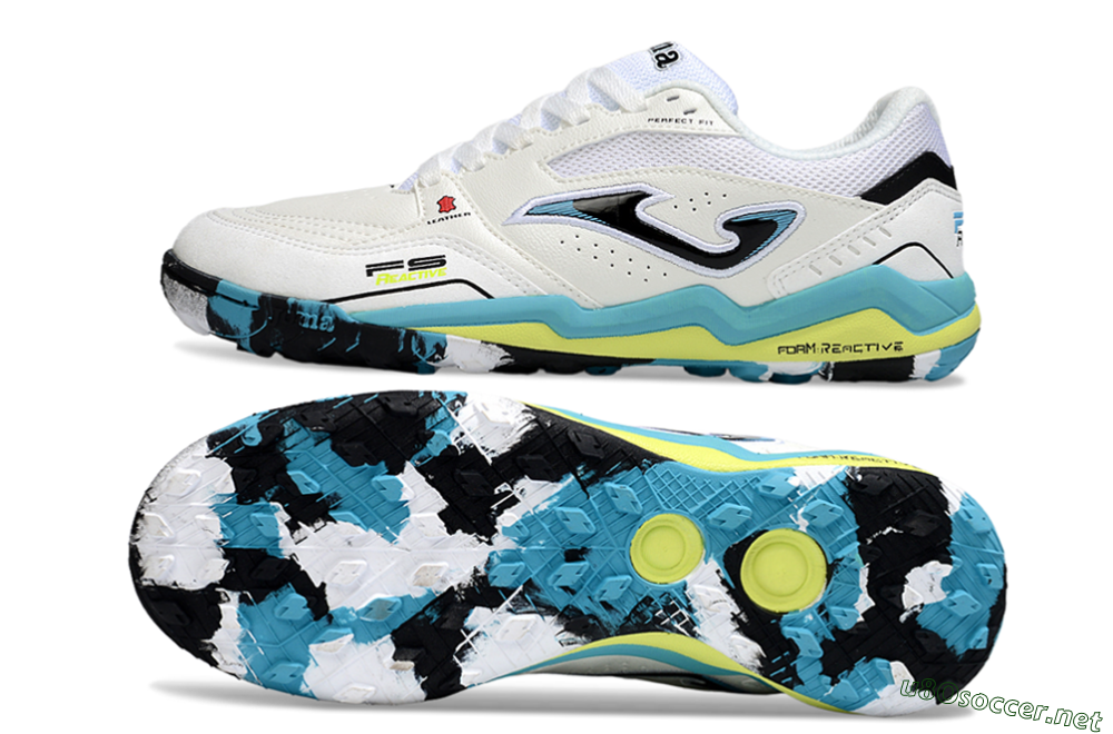 Men's Joma Top Flex TF Football Shoes - White/Jade/Yellow 1