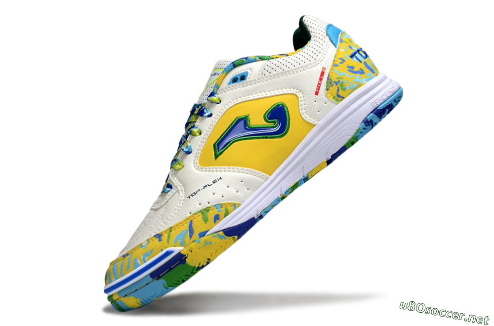 Men's Joma Top Flex IC Football Shoes - White/Yellow/Blue 5