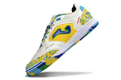Men's Joma Top Flex IC Football Shoes - White/Yellow/Blue