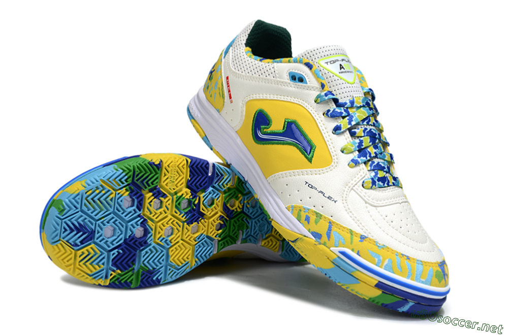 Men's Joma Top Flex IC Football Shoes - White/Yellow/Blue 3