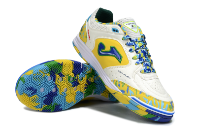 Men's Joma Top Flex IC Football Shoes - White/Yellow/Blue