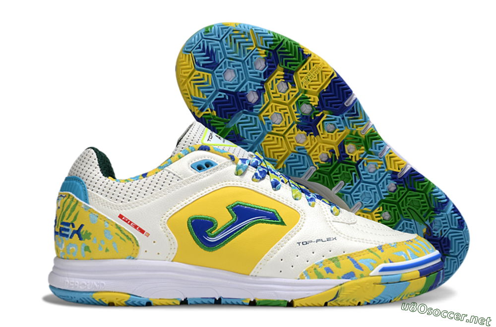 Men's Joma Top Flex IC Football Shoes - White/Yellow/Blue 2