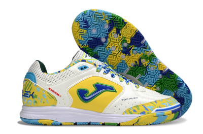 Men's Joma Top Flex IC Football Shoes - White/Yellow/Blue