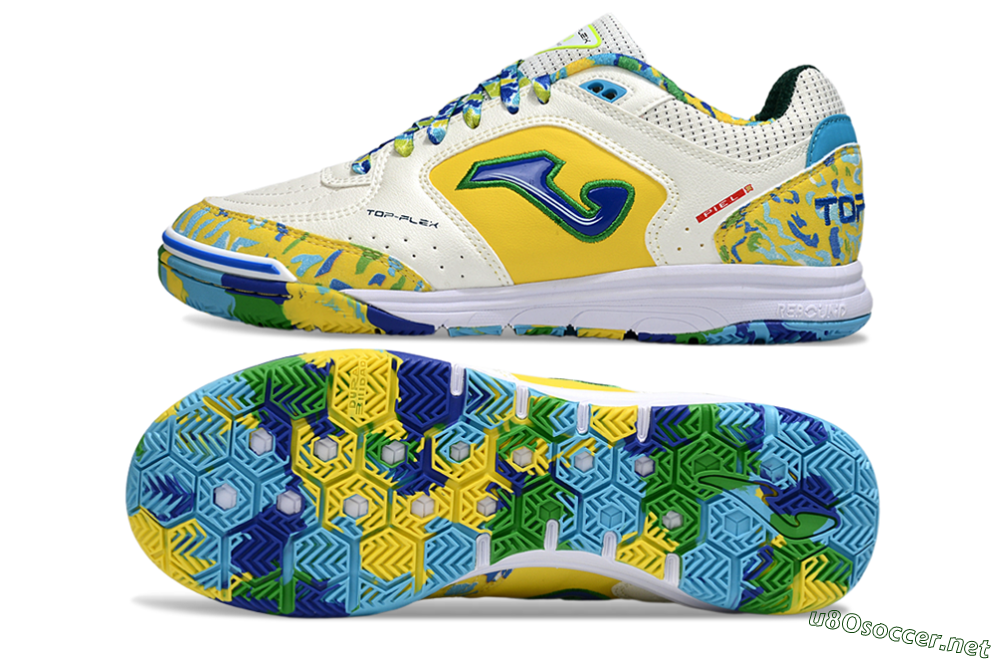 Men's Joma Top Flex IC Football Shoes - White/Yellow/Blue 1
