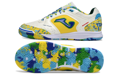 Men's Joma Top Flex IC Football Shoes - White/Yellow/Blue