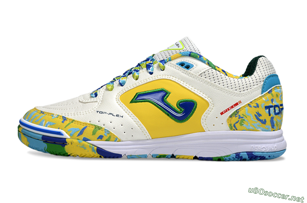 Men's Joma Top Flex IC Football Shoes - White/Yellow/Blue 0