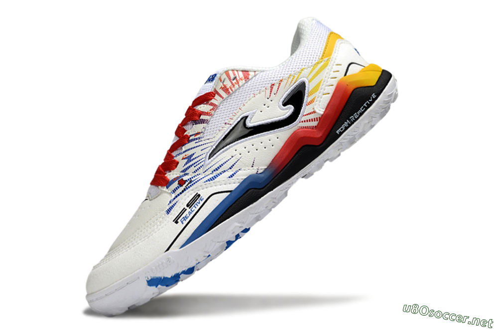 Men's Joma Top Flex TF Football Shoes - White/Blue/Red/Yellow 5