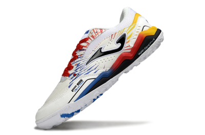 Men's Joma Top Flex TF Football Shoes - White/Blue/Red/Yellow