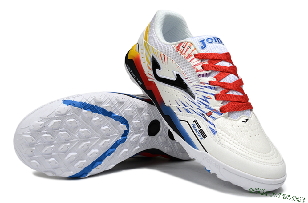 Men's Joma Top Flex TF Football Shoes - White/Blue/Red/Yellow 3