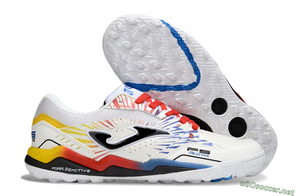 Men's Joma Top Flex TF Football Shoes - White/Blue/Red/Yellow 2
