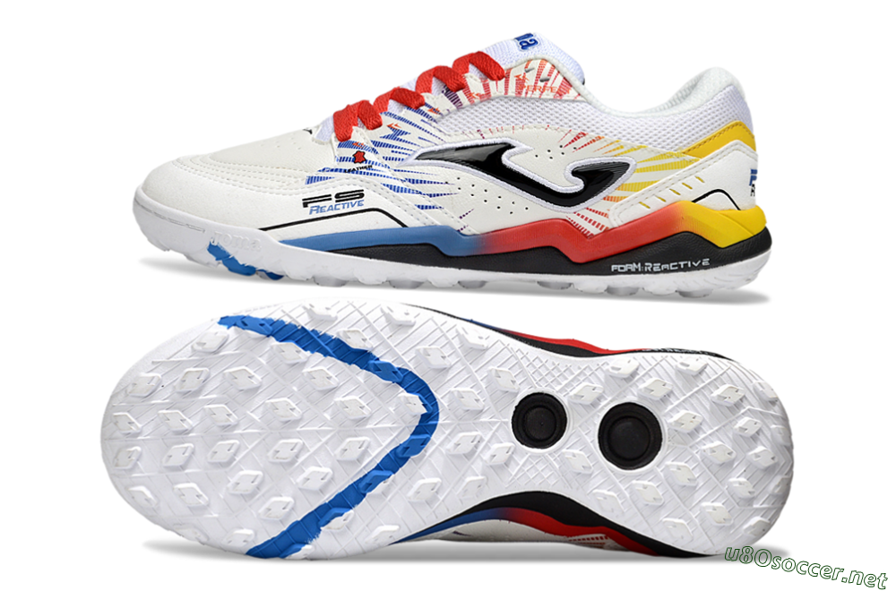 Men's Joma Top Flex TF Football Shoes - White/Blue/Red/Yellow 1