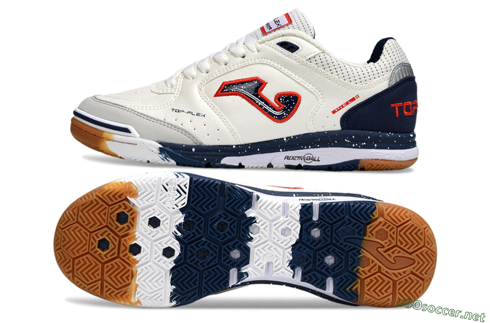 Men's Joma Top Flex IC Football Shoes - White/Blue/Red 1