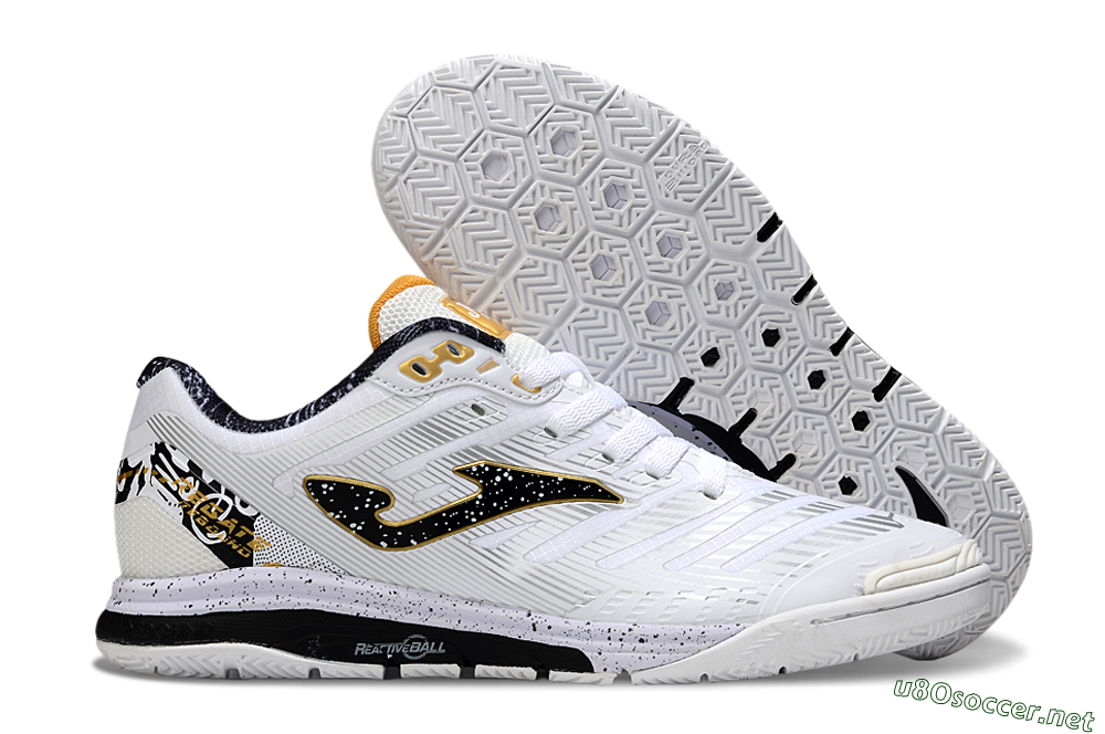 Men's Joma Top Flex IC Football Shoes - White/Black/Gold 2