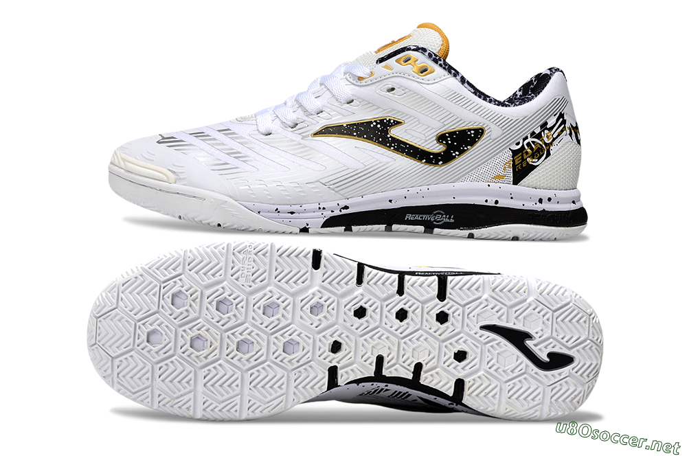 Men's Joma Top Flex IC Football Shoes - White/Black/Gold 1