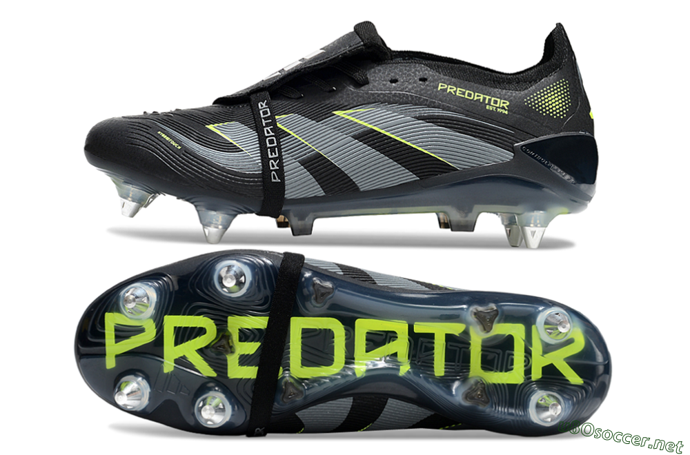 Men's Adidas Predator 25 Elite Foldover Tongue SG Football Boots - Black/Grey/Yellow 1