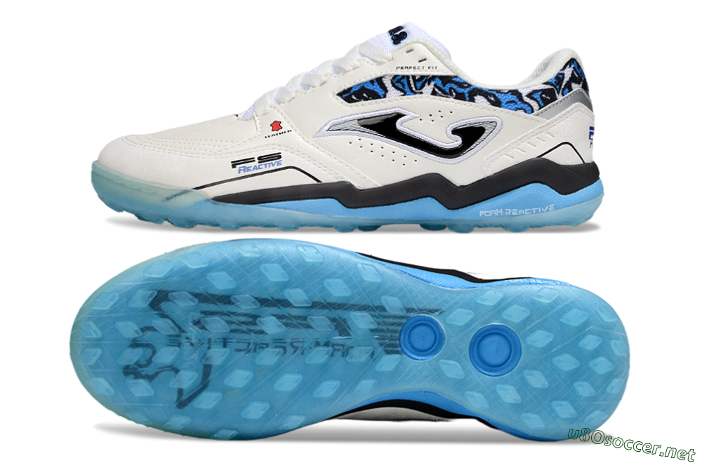 Men's Joma Top Flex TF Football Shoes - White/Black/Blue 1