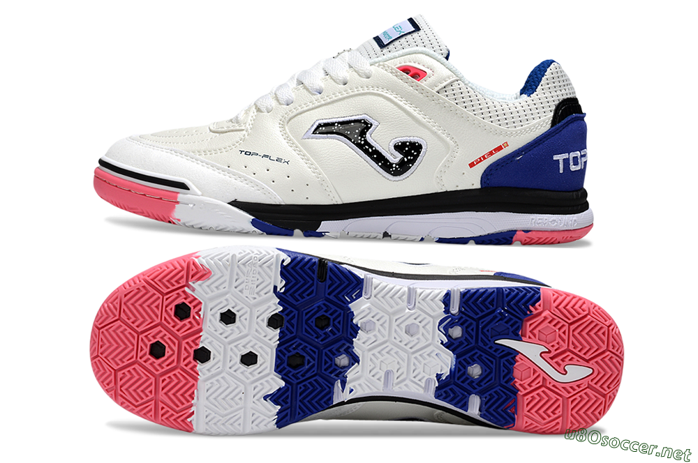 Men's Joma Top Flex IC Football Shoes - White/Black/Blue 1