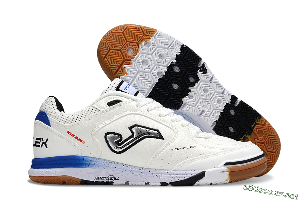 Men's Joma Top Flex IC Football Shoes - White/Silver/Blue 2
