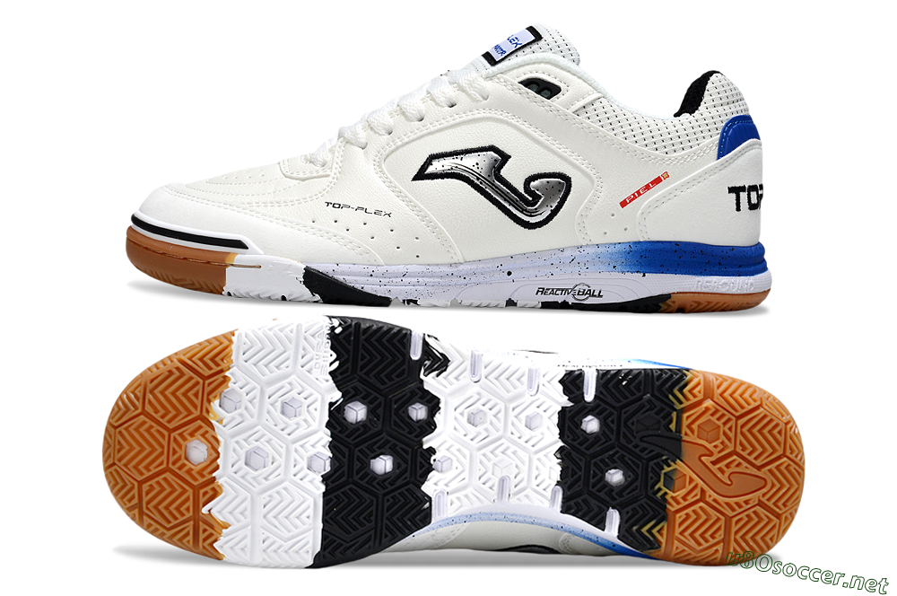Men's Joma Top Flex IC Football Shoes - White/Silver/Blue 1