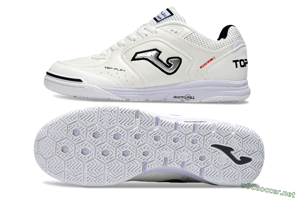 Men's Joma Top Flex IC Football Shoes - White/Silver/Black 1