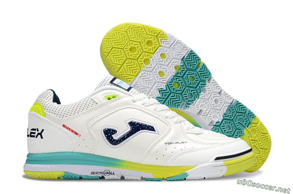 Men's Joma Top Flex IC Football Shoes - White/Yellow/Jade 2