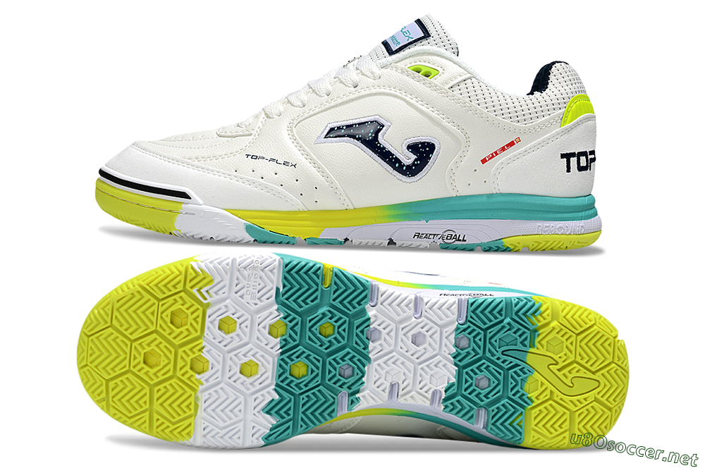 Men's Joma Top Flex IC Football Shoes - White/Yellow/Jade 1