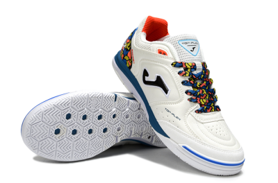 Men's Joma Top Flex IC Football Shoes - White/Black/Blue