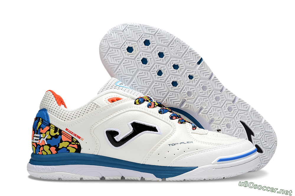 Men's Joma Top Flex IC Football Shoes - White/Black/Blue 2