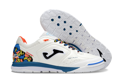 Men's Joma Top Flex IC Football Shoes - White/Black/Blue