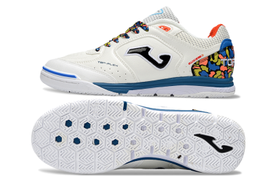Men's Joma Top Flex IC Football Shoes - White/Black/Blue