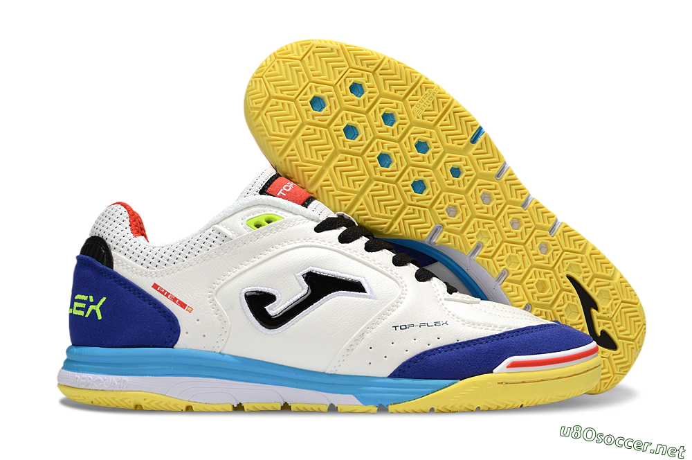 Men's Joma Top Flex IC Football Shoes - White/Black/Blue 2