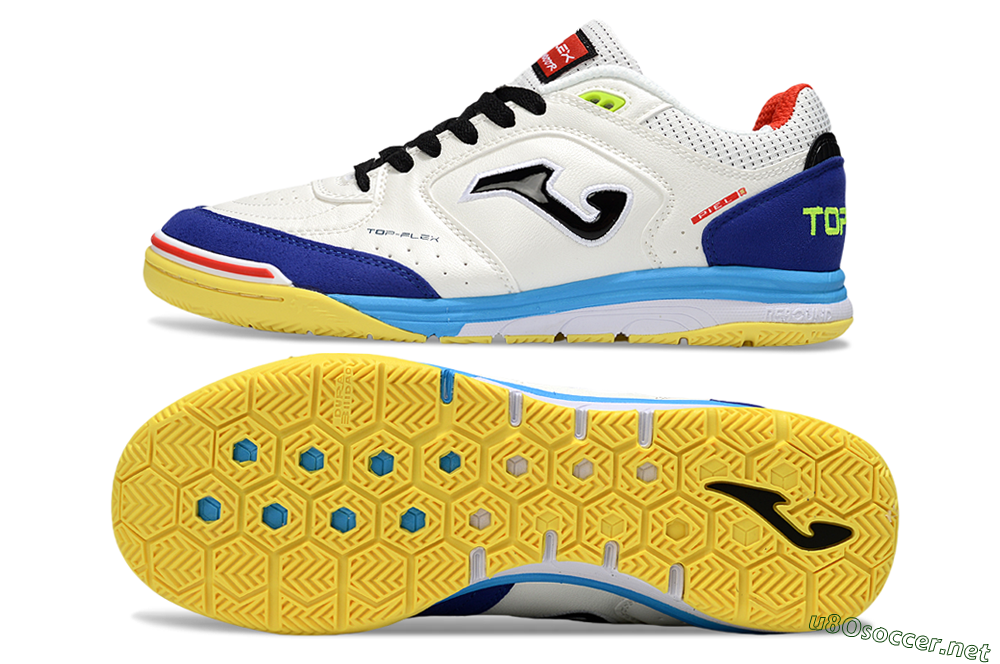 Men's Joma Top Flex IC Football Shoes - White/Black/Blue 1