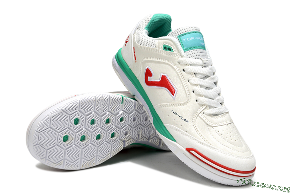 Men's Joma Top Flex IC Football Shoes - White/Red/Green 3