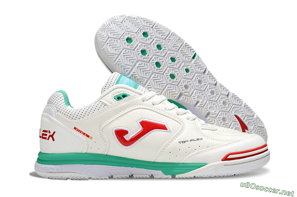 Men's Joma Top Flex IC Football Shoes - White/Red/Green 2