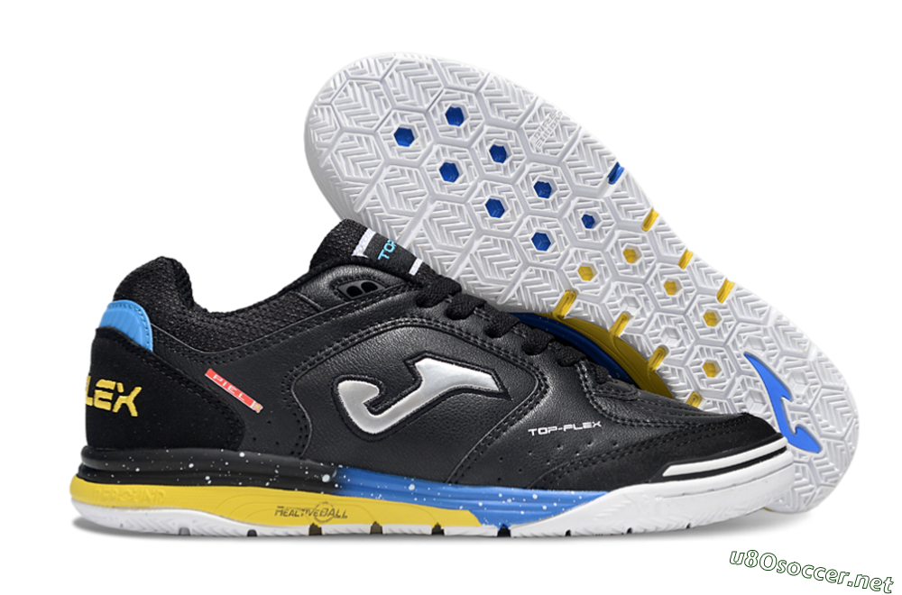Men's Joma Top Flex IC Football Shoes - Black/Silver/Yellow 2