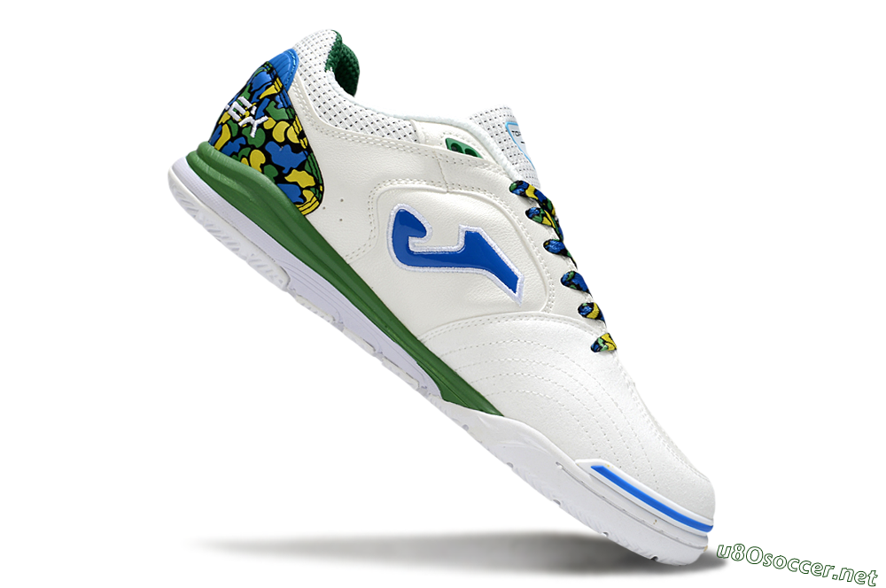 Men's Joma Top Flex IC Football Shoes - White/Blue/Green 4
