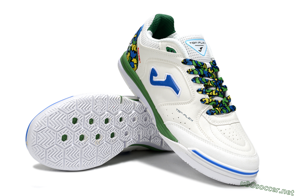 Men's Joma Top Flex IC Football Shoes - White/Blue/Green 3
