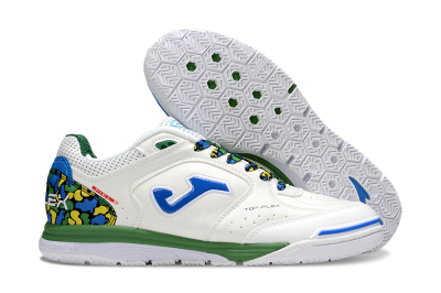 Men's Joma Top Flex IC Football Shoes - White/Blue/Green