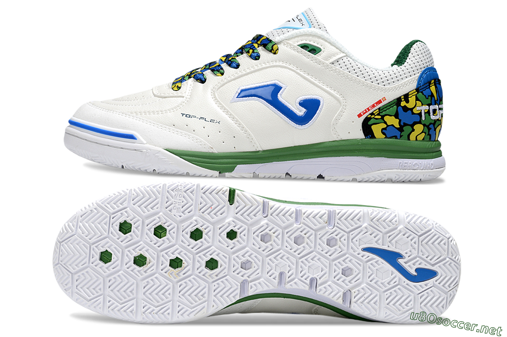 Men's Joma Top Flex IC Football Shoes - White/Blue/Green 1