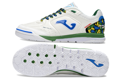 Men's Joma Top Flex IC Football Shoes - White/Blue/Green