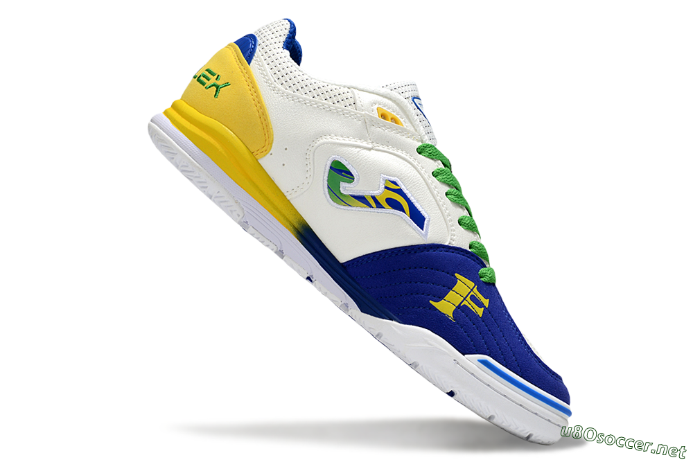 Men's Joma Top Flex IC Football Shoes - White/Blue/Yellow 4
