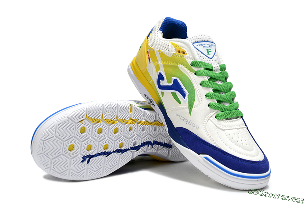 Men's Joma Top Flex IC Football Shoes - White/Blue/Yellow 3
