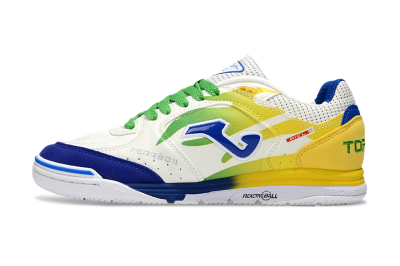 Men's Joma Top Flex IC Football Shoes - White/Blue/Yellow