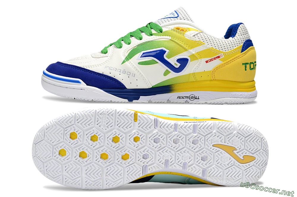 Men's Joma Top Flex IC Football Shoes - White/Blue/Yellow 1